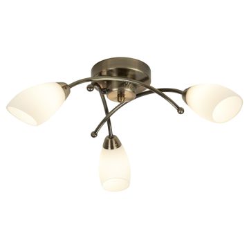Image of Searchlight Opera 3 Flush Antique Brass with Opal Glass 8183-3AB