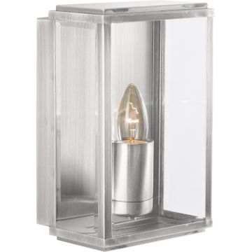 Image of Searchlight Box Outdoor Wall Light Satin Silver with Glass 8204SS
