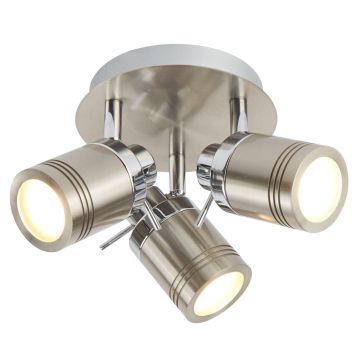 Image of Searchlight Bathroom Spotlight 3 Lights IP44 Satin Steel with light on