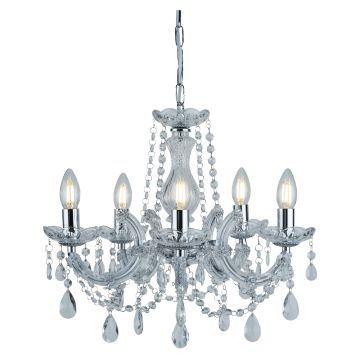 Image of Searchlight Marie Therese Crystal Chandelier 5 Lights Chrome