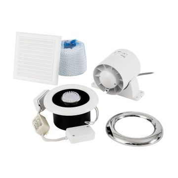 Image of Xpelair AirLine ALL100T 4 Inch In-Line Duct Standard Shower Fan Kit with LED Light