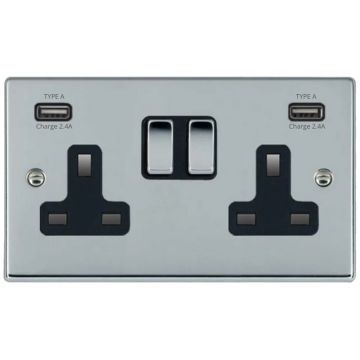 Image of Hamilton Hartland USB Double Socket Polished Chrome with Black insert