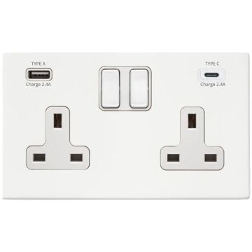 Image of Hamilton Hartland G2 USB C Double Socket Matt White