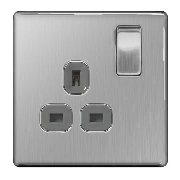 Image of BG Screwless Brushed Steel FBS21G 13A Single Socket
