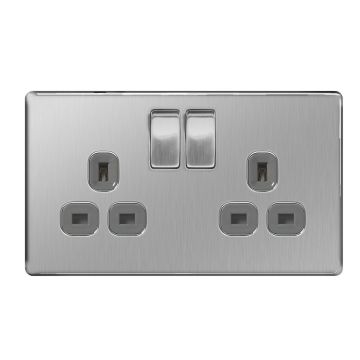 Image of BG Screwless Brushed Steel FBS22G 13A Double Socket Switched