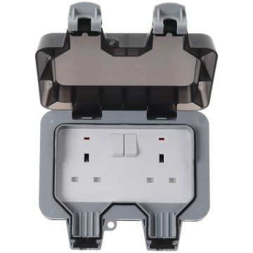 Image of BG Electrical Storm WP22 DP 13A Outdoor Switch Socket 2 Gang Grey IP66