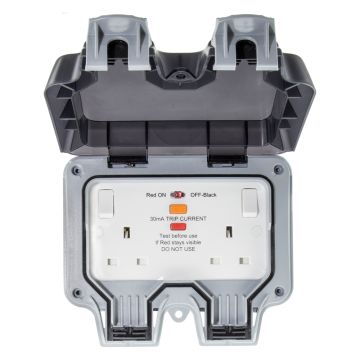 Image of BG Electrical Storm WP22ARCD 13A Outdoor Switch RCD Socket 2 Gang IP66