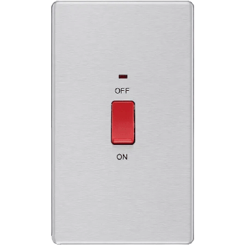 Image of BG Screwless Brushed Steel FBS72 45A DP Neon Cooker Switch