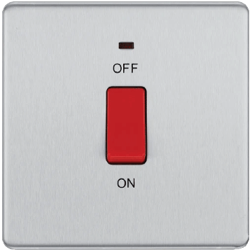 Image of BG Screwless Brushed Steel FBS74 45A DP Neon Cooker Switch