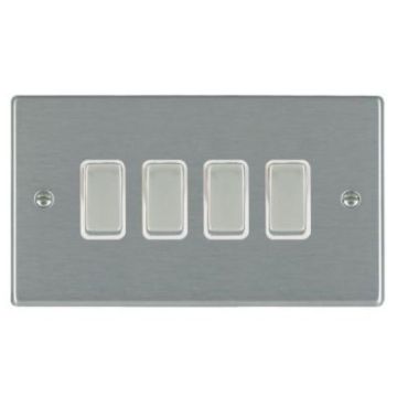 Image of Hamilton Hartland 4 Gang Light Switch Satin Steel White