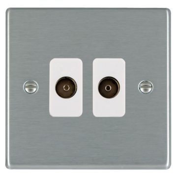 Image of Hamilton Hartland Double Aerial Socket Isolated Satin Steel White