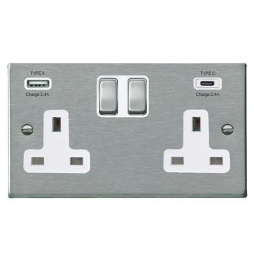 Image of Hamilton Hartland USB C Double Socket Satin Steel White