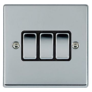Image of Hamilton Hartland Light Switch 3 Gang 2 Way 10A Polished Chrome Black