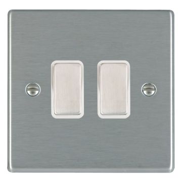 Image of Hamilton Hartland 10A 2 Way Light Switch 2 Gang Satin Steel White