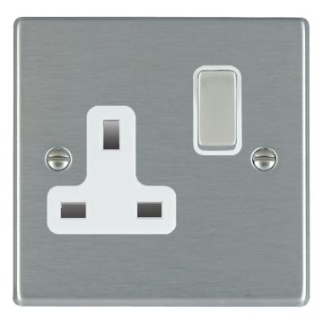 Image of Hamilton Hartland 13A DP Switch Socket 1 Gang Satin Steel White