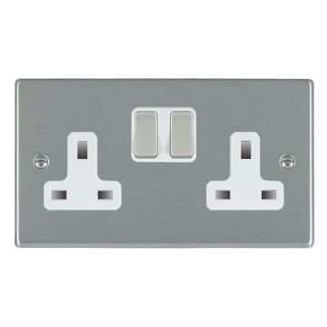 Image of Hamilton Hartland 13A DP Switch Socket 2 Gang Satin Steel White
