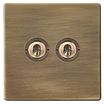 Image of Hamilton Hartland G2 Toggle Switch 2 Gang 2 Way Antique Brass