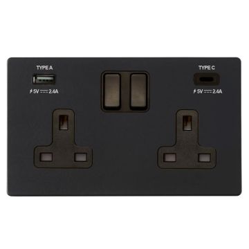 Image of Hamilton Hartland G2 USB C Double Socket Matt Black