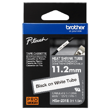 Image of Brother Heat Shrink Tube Tape Black on White 11.2mm HSE-231E