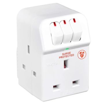 Image of BG Electrical 3 Gang 13A Socket Adaptor Switched Surge Protection