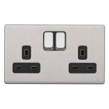 Image for MK Aspect K24347BSSB 13A 2 Gang Dual Earth Switch Socket Brushed Steel Black
