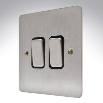 Image of MK Edge K14372BSSB 2 Gang 20A 2 Way Switch Brushed Steel Black