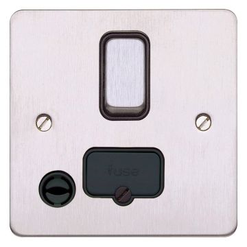 Image of MK Edge K14931BSSB 13A Double Pole Connection Unit Switch Flex Outlet Brushed Stainless Steel Black Insert