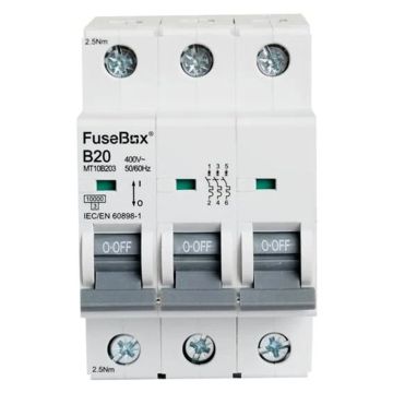Image of Fusebox B Curve MCB 20A Triple Pole MT10B203