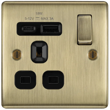 Image of BG Nexus Metal 13A Switched Socket USB A C 18W Antique Brass