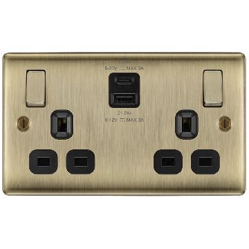 Image of BG Nexus Metal Switched Socket USB A C 22W 13A Antique Brass