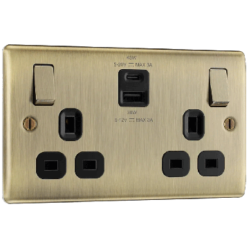 Image of BG Nexus Metal Switched Socket USB A C 2 Gang 13A Antique Brass