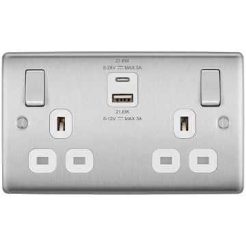 Image of BG Nexus Brushed Steel 13A Double Socket USB A and C