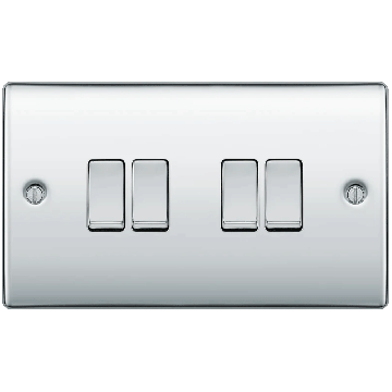 Image of BG Nexus Metal NPC44 20A Switch 4 Gang 2 Way Polished Chrome