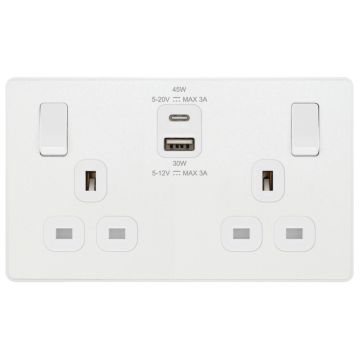 Image of BG Evolve Double Switched Socket USB A and C 45W Pearlescent White