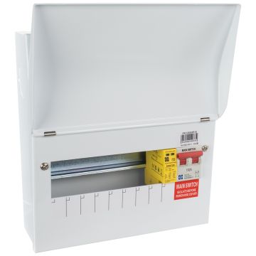 Image of Lewden 8 Way Consumer Unit with SPD Main Switch Round Knockouts