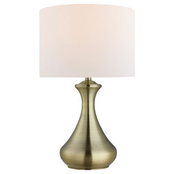Image of Searchlight 2750AB Touch Table Lamp Antique Brass with Ivory Fabric Shade