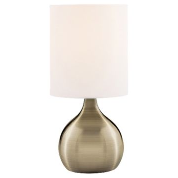 Image of Searchlight Touch Table Lamp Antique Brass with Ivory Fabric Shade 3923AB