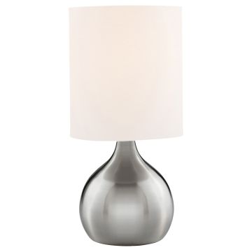 Image of Searchlight Touch Table Lamp Satin Silver with Ivory Fabric Shade 3923SS