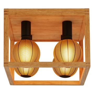 Image of Searchlight 54742-4NA Square 4 Light Flush Natural Wood with Black