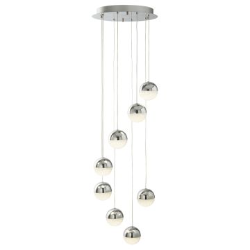 Image of Searchlight 5848-8CC Marbles LED 8 Light Pendant Chrome and Crushed Ice