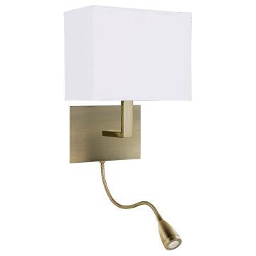 Image of Searchlight 6519AB Hotel Wall Light Antique Brass with White Fabric