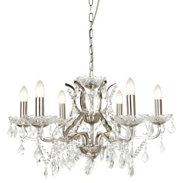 Image of Searchlight 8736-6SS Paris 6 Light Chandelier Satin Silver with Clear Crystal