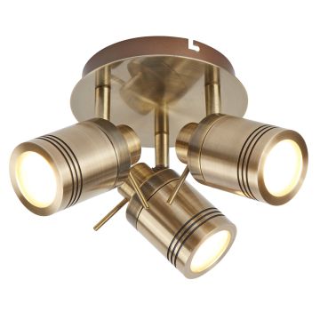 Image of Searchlight Bathroom Spotlight 3 Lights IP44 Antique Brass with light on