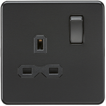 Image of Knightsbridge Screwless Single Socket Switched Matt Black