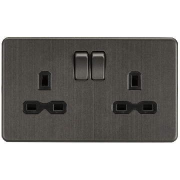 Image of Knightsbridge Screwless Double Socket Switched Smoked Bronze