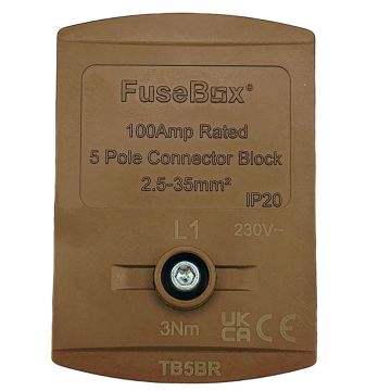 Image of Fusebox Terminal Block 100A 5 Way Brown