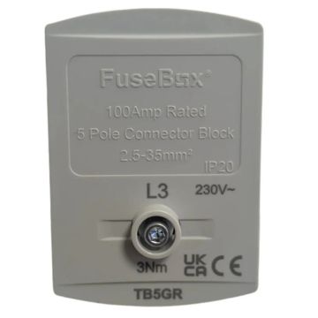 Image of Fusebox Terminal Block 100A 5 Way Grey