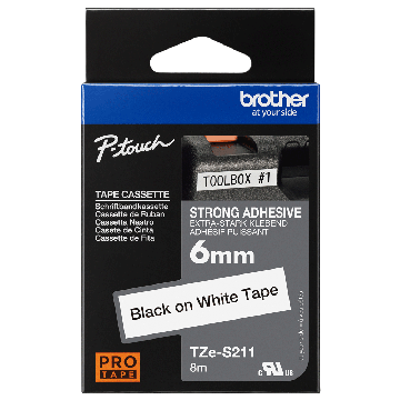 Image of Brother Labelling Tape Black on White 6mm TZE-S211