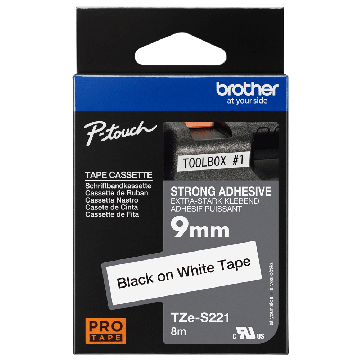 Image of Brother Labelling Tape Black on White 9mm TZE-S221