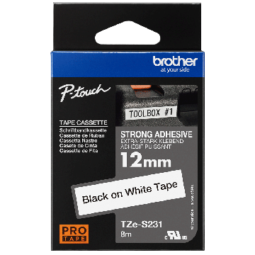 Image of Brother Labelling Tape Black on White 12mm TZE-S231